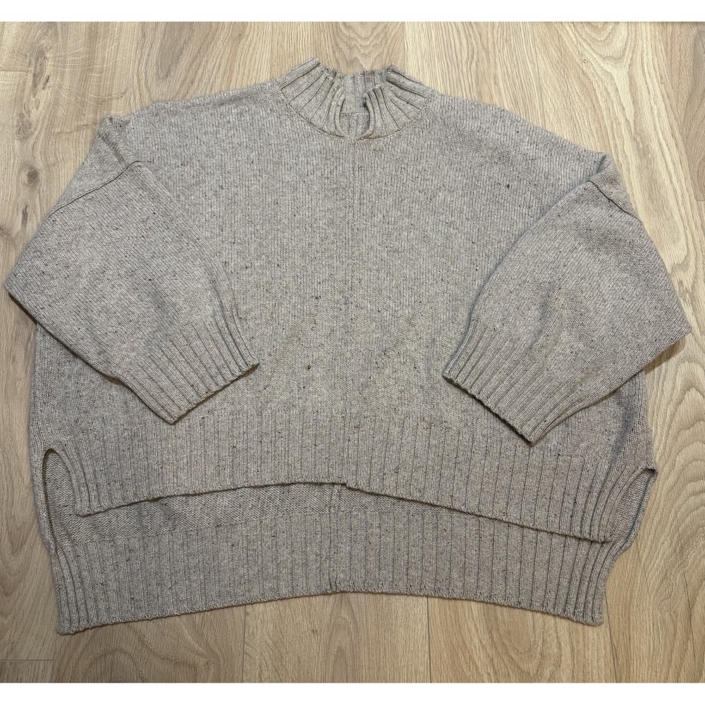 Eskandar O/S Beige Knit Split Neck Hand Loomed In Scotland Sweater Cashmere Silk